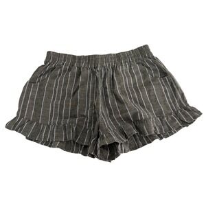 Umgee Ruffle Hem Shorts Womens XL‎ Striped Elastic Waist Olive Green Resortwear